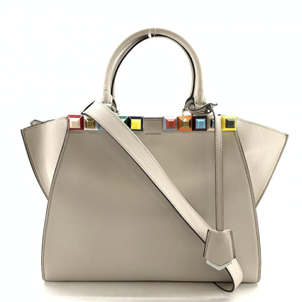FENDI フェンディ 8BH279 3JOURS トロワジュール スタッズ ハンドバッグ レディース レザー 2WAY キャリオール ショルダー トートバッグ 管理YI46612|かんてい局名古屋錦三丁目・緑店
