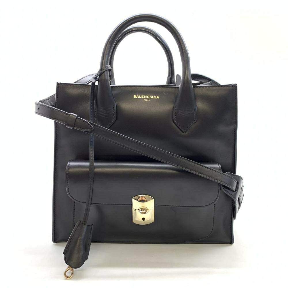 BALENCIAGA バレンシアガ 319491 パドロック オールアフタヌーン トートバッグ 2WAYショルダー ハンドバッグ ブラック レザー 管理RT46921