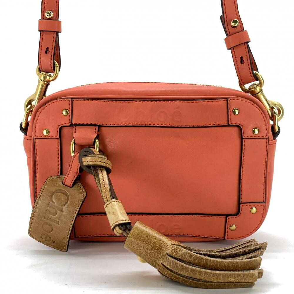 CHLOE クロエ EDEN エデン フリンジ ショルダーバッグ パパイヤオレンジ色 レディース なめし革 ポシェット サコッシュ 管理することYI47276