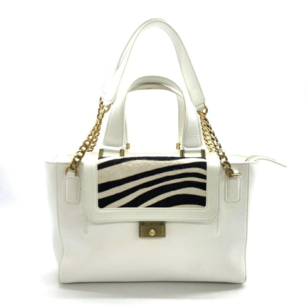 JIMMY CHOO ジミーチュウ 2WAY肩先 トートバッグ ハンドバック カーフレザー ハラコ ゼブラ 白いこと 管理することRT46812