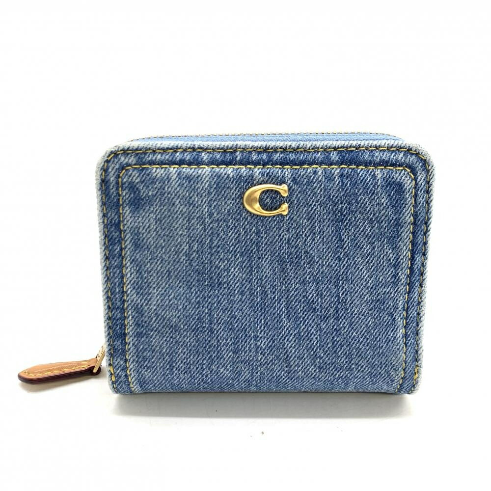 COACH コーチ職 ビルフォールド ウォレット ジーンズ 二つ折り紙入れ 青み ゴールド金具 レディース 管理することRT46912