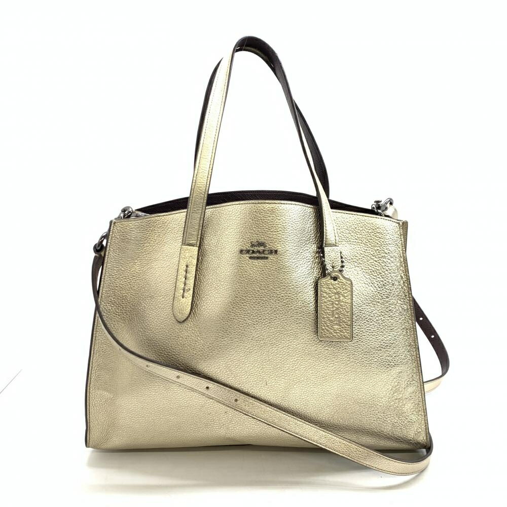 COACH コーチ職 31037 トートバッグ 2WAY肩先 チャーリー 持ちはこび櫂 ゴールド メタリックカラー なめし革 管理することRT47376