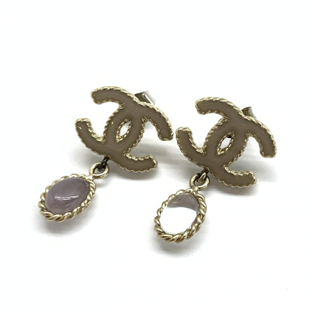 CHANEL シャネル ココマーク ピアス B12C ゴールドカラー メタル GP ベージュ パープル 薄紫 アクセサリー 管理RT47384｜かんてい局名古屋錦三丁目・緑店