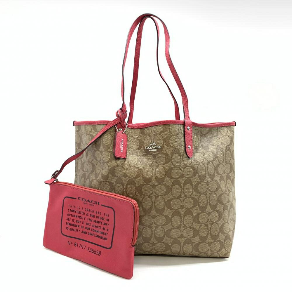 COACH コーチ職 F36658 書き判 リヴァーシブル トートバッグ ショルダーバッグ 肩かけ 赤銅色 桜んぼうサクラ色 PVC 管理することRT47877