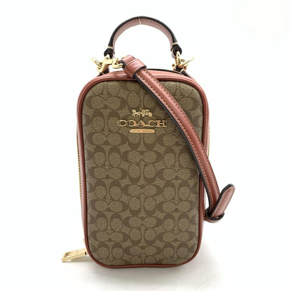 COACH コーチ CF368 エヴァ フォーン クロスボディ・カラーブロック シグネチャー ショルダーバッグ 斜め掛け PVC ブラウン 管理RT47953｜かんてい局名古屋錦三丁目・緑店