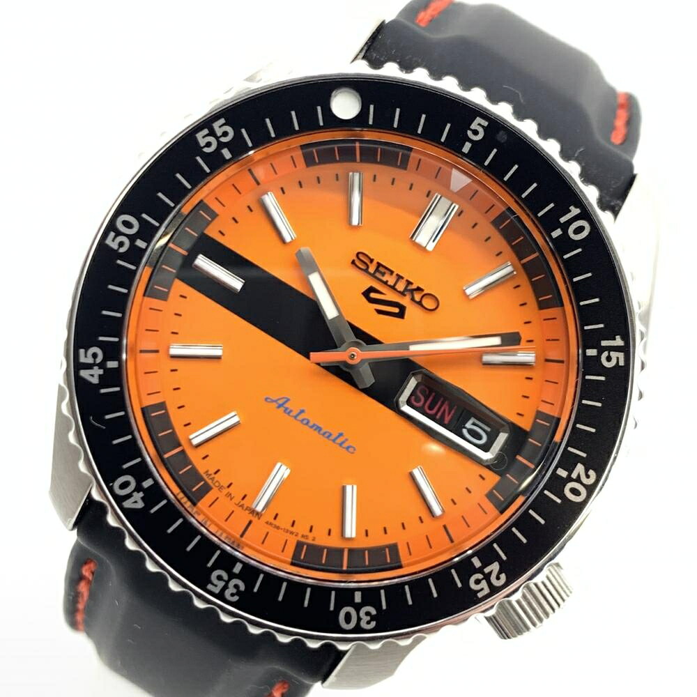 SEIKO セイコー SBSA219 SKX Sports Style セイコー5スポーツ レトロカラーコレクション 42mm オートマチック デイデイト シースルーバック オレンジインデクス 社外ラバーベルト 管理YI48135｜かんてい局名古屋錦三丁目・緑店