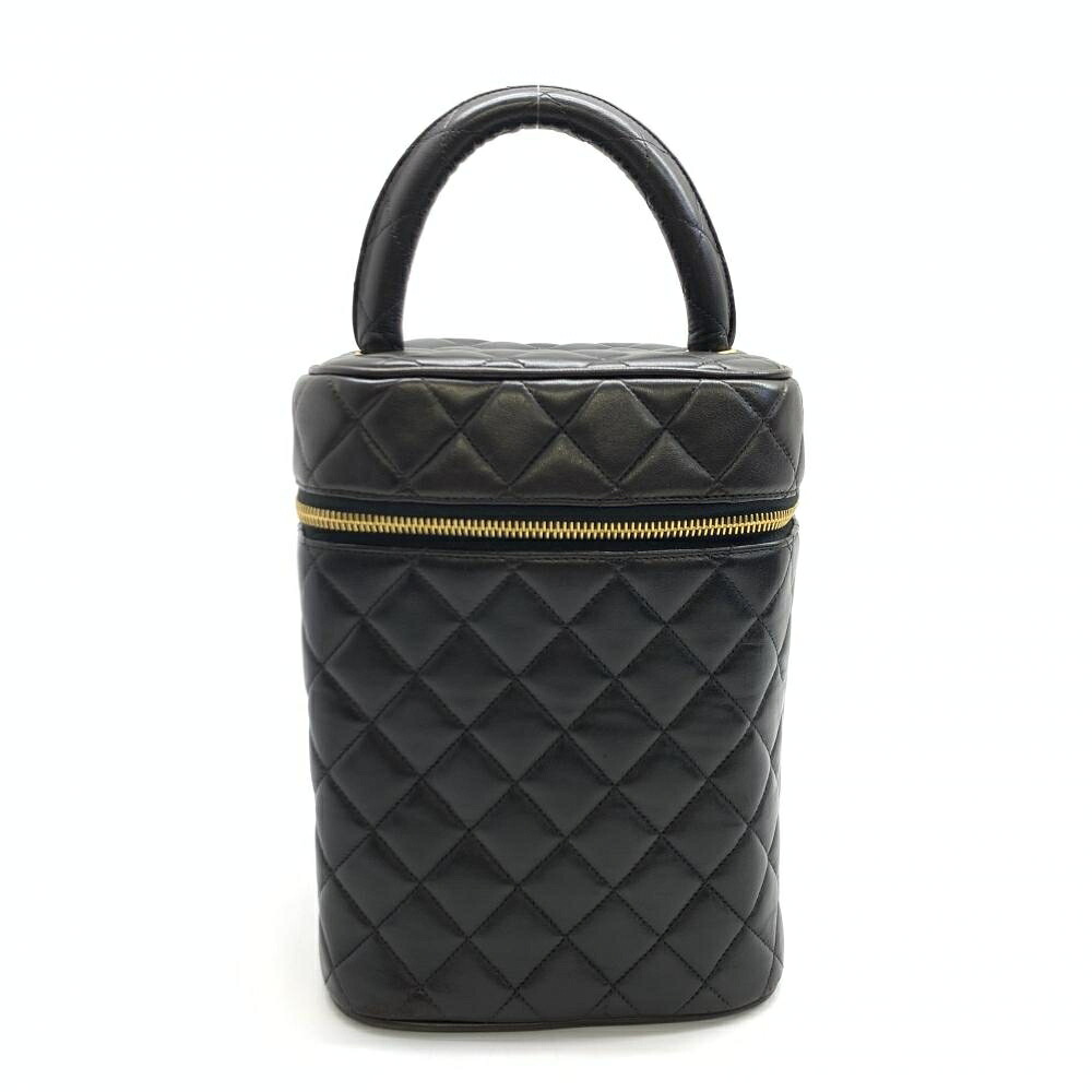 CHANEL シャネル 縦型バニティ 子ヒツジひと肌 なめし革 マトラッセ 黒 黒いこと ココマーク ハンドバック メイク御徒面子 管理することRT48259