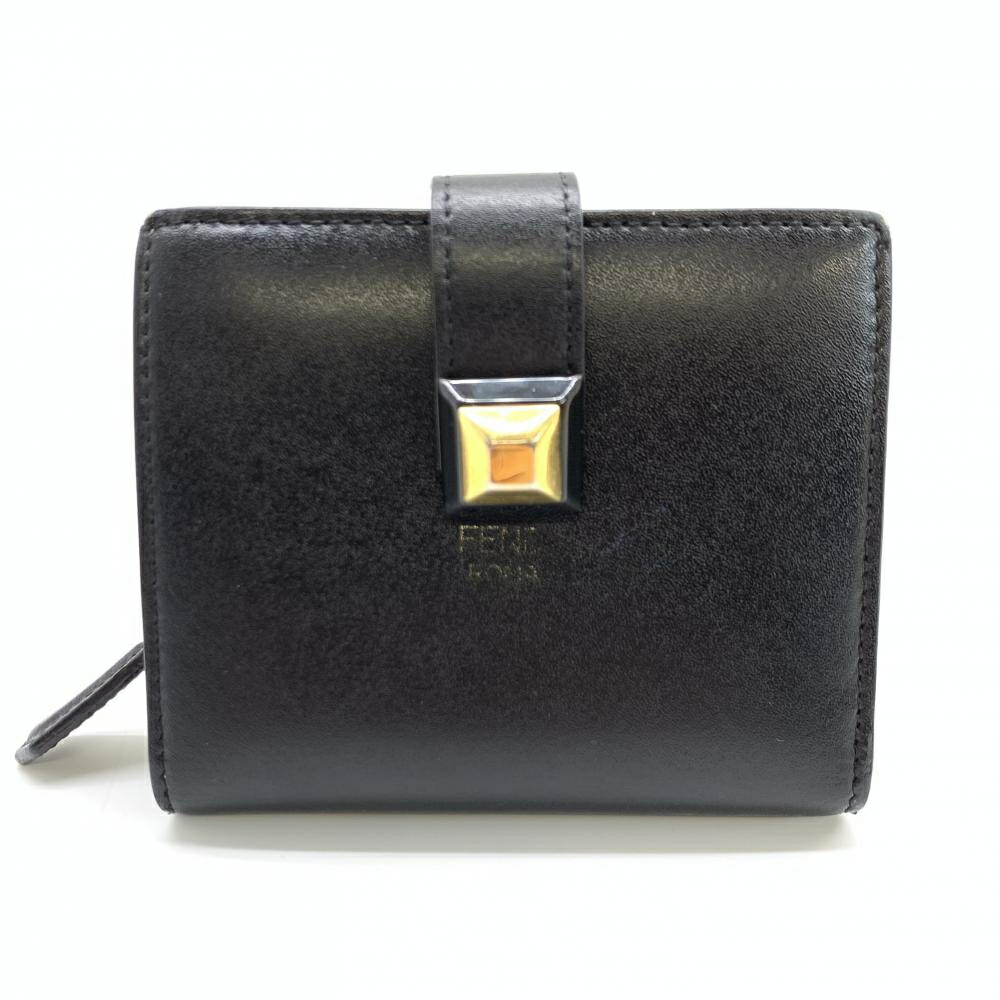 FENDI フェンディ 8M0386 二つ折り財布 スタッズ レザー 黒 ブラック ゴールド金具 レディース 管理RT48373|かんてい局名古屋錦三丁目・緑店