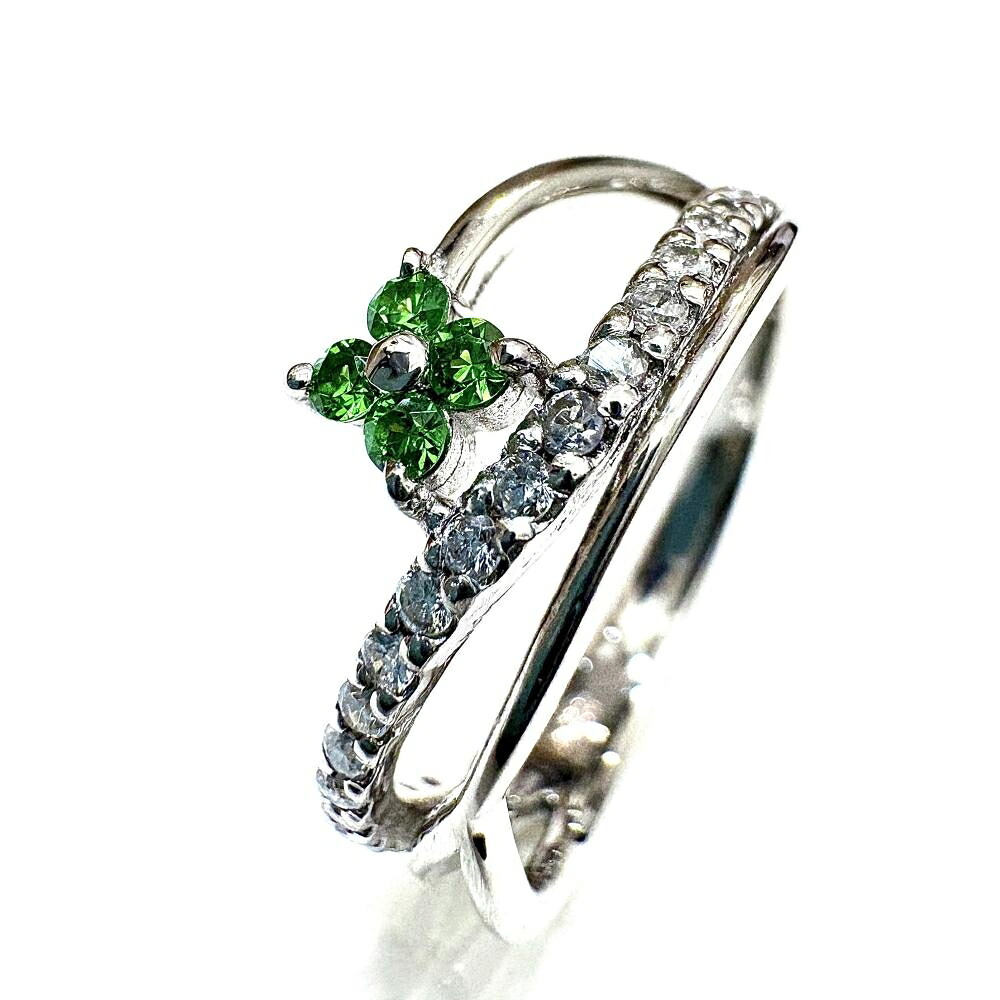 【新品仕上済】指輪/PT900 ペリドット（0.19ct）ダイヤ（0.10ct） クローバーモチーフ デザインリング 約4.2g 約12号 ボタニカル 自然 フラワー 花 19688
