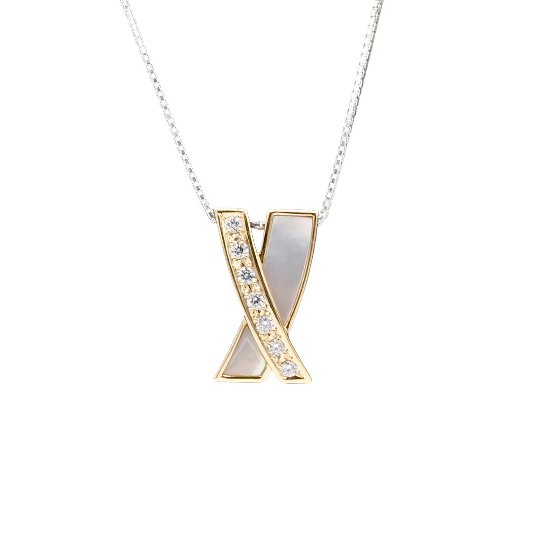 TASAKI【タサキ】クロストップネックレス　K18YG×K18WG　イエローゴールド　ホワイトゴールド　約4.7g　シェル　ダイヤモンド　提携している工房にて磨き済み　レディース【中古】【松戸】