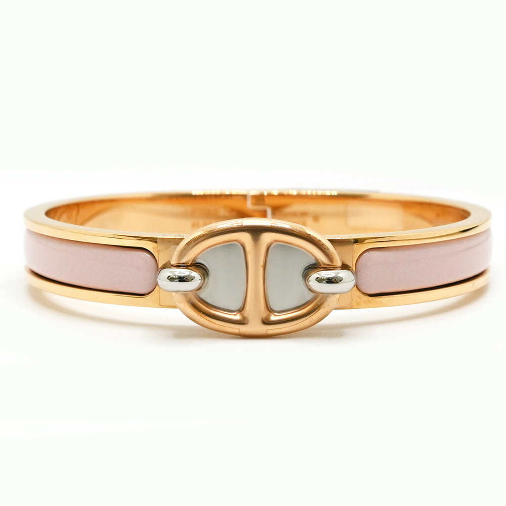 HERMES【エルメス】ミニクリック　シェーヌダンクル　バングル　GP（ゴールドメッキ）×ステンレススチール×エナメル　ゴールドカラー×ピンクカラー　レディース【中古】【松戸】
