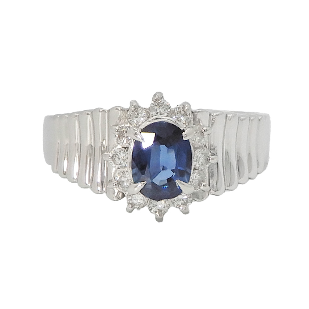 Pt900 リング 色石(ブルー)×ダイヤ 0.84ct/0.33ct 約7.5g 約17号 レディース【中古】