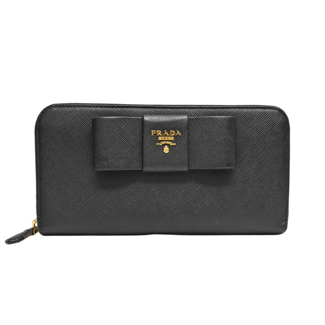 PRADA【プラダ】ラウンドファスナー　1ML506　サフィアーノレザー　ブラック　NERO　リボン　長財布　ロングウォレット　レディース【中古】【松戸】