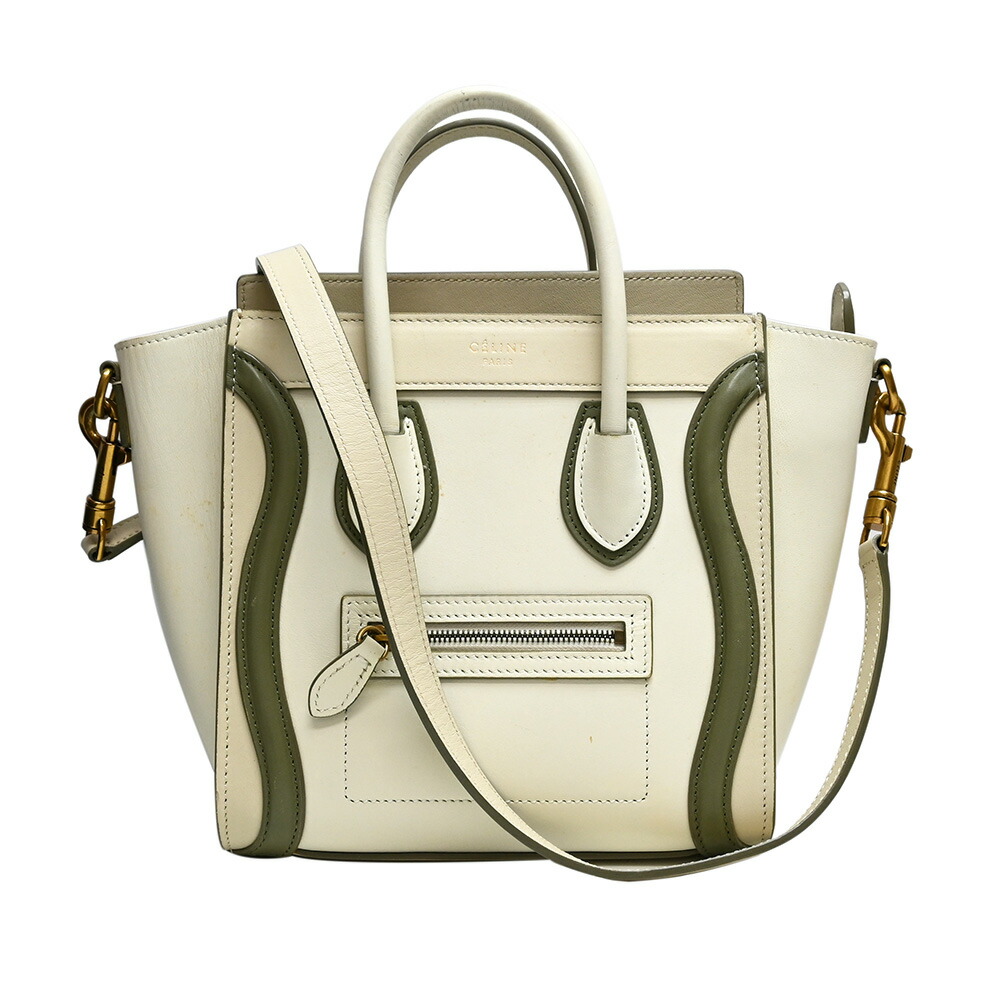 CELINE【セリーヌ】ラゲージ ナノ ハンドバック なめし革 象牙色系×カーキ系 マルチ色合い レディース【中古】【松戸】 レディースバッグ-ハンドバッグ-バッグ・小物・ブランド雑貨