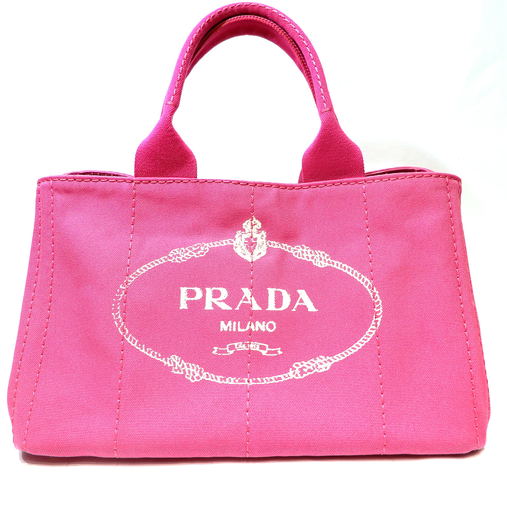 PRADA　ストライプラフィアスモールトートバッグ　ピンク かごバッグ 国内発送☆PRADA】ストライプラフィア スモールトートバッグ