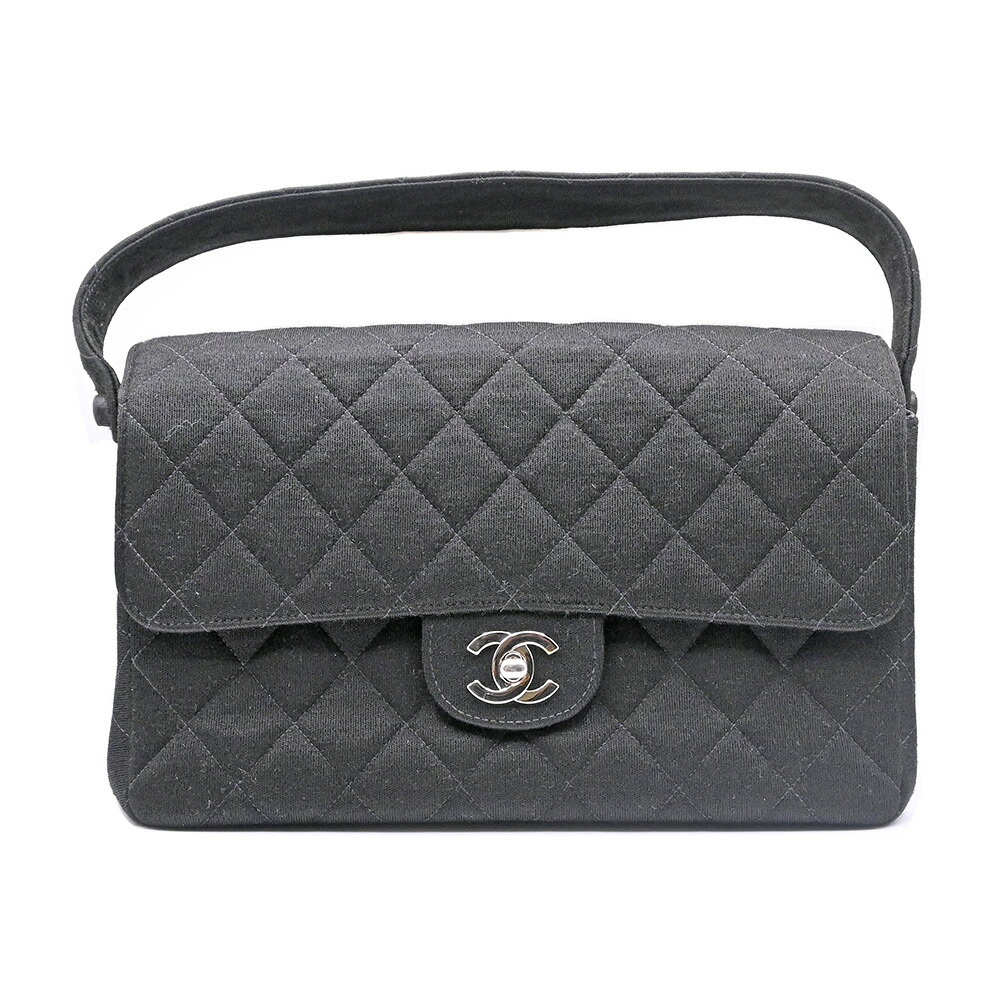 CHANEL【シャネル】ダブルフェイスハンドバッグ コットンジャージ マトラッセ ブラック×シルバー金具 ターンロック ココマーク レディース【中古】【松戸店】