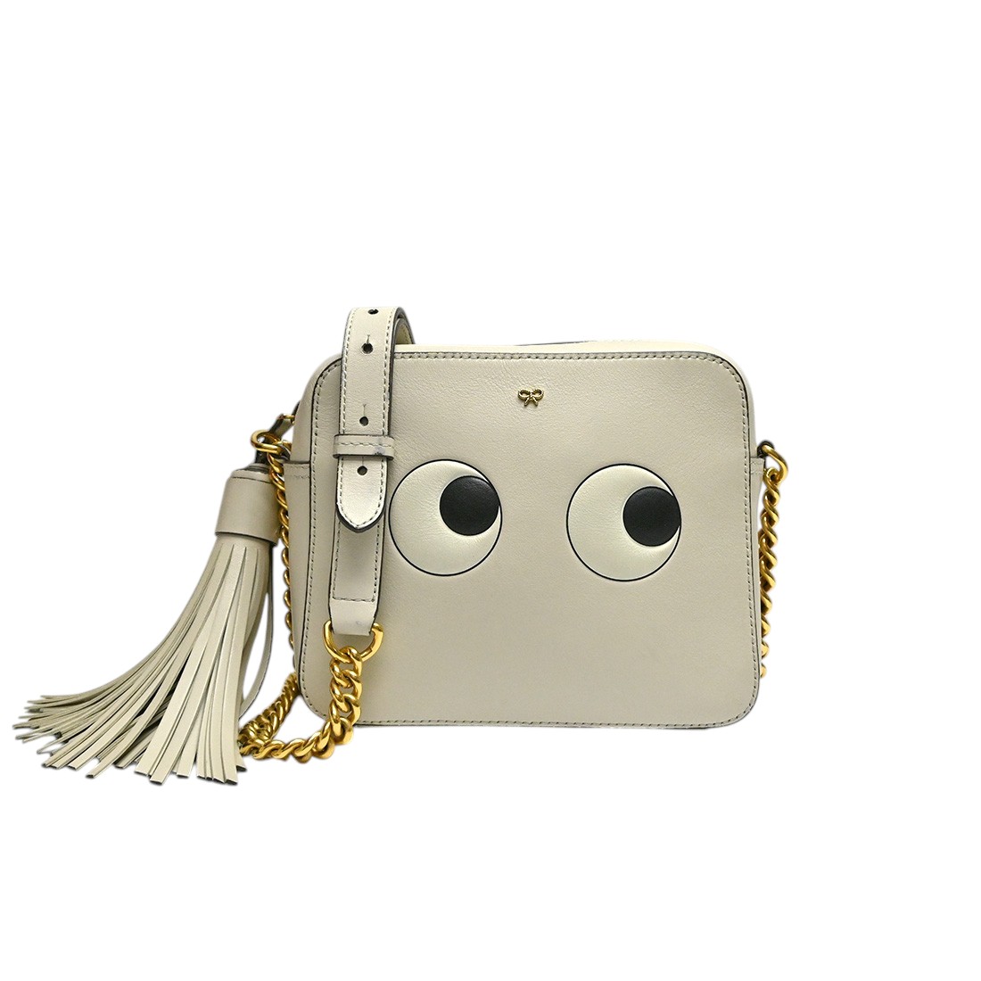 ANYA HINDMARCH【アニヤ・ハインドマーチ】チェーン店ショルダーバッグ アイズ EYES 白いこと 象牙色 なめし革 クロスボディバッグ 真四角 タッセル レディース【中古】【松戸】