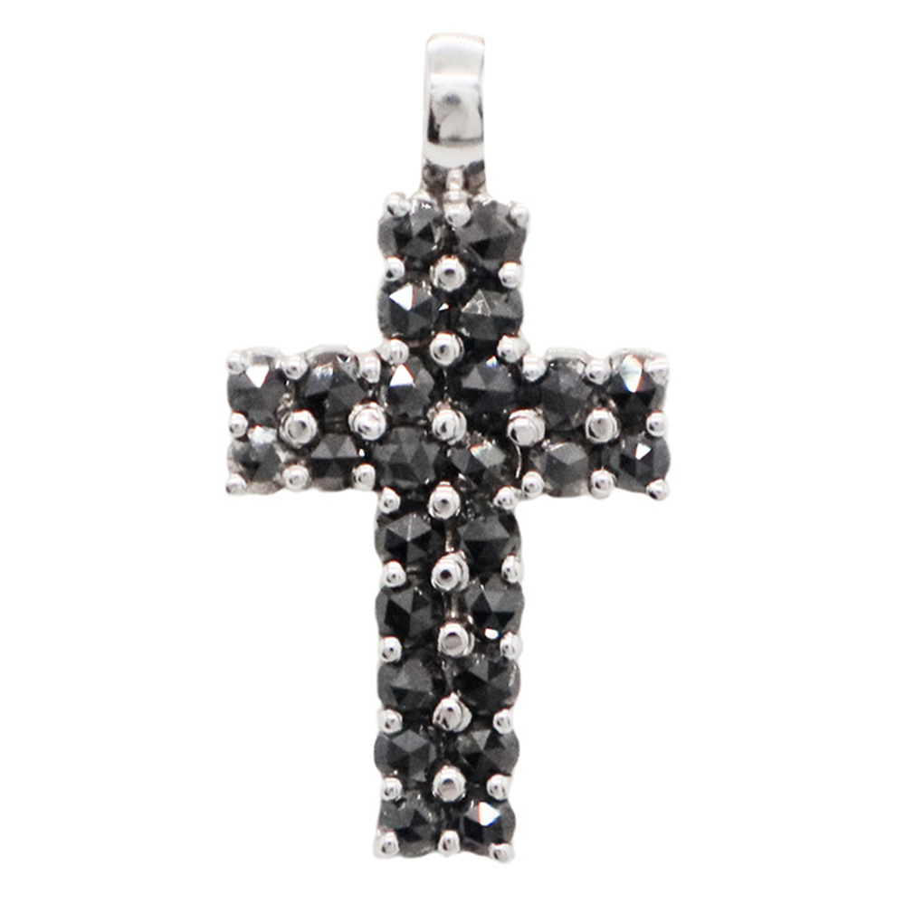 K18WG（ホワイトゴールド）BLD3.00CT （ブラックダイヤモンド） ネックレストップ クロス 十字架 レディース【中古】【松戸店】