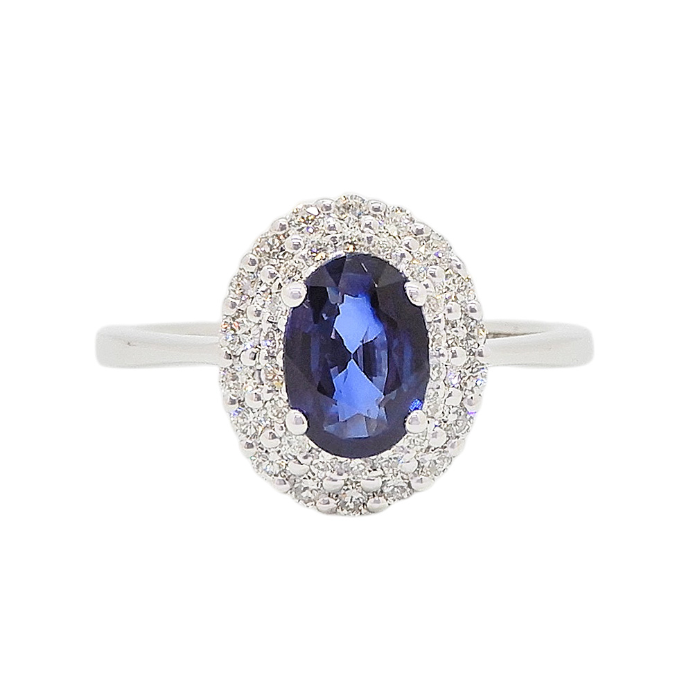 K18WG サファイヤ ダイヤモンド リング S1.02ct D0.50ct 3.5g 13号 レディース【中古】【松戸店】