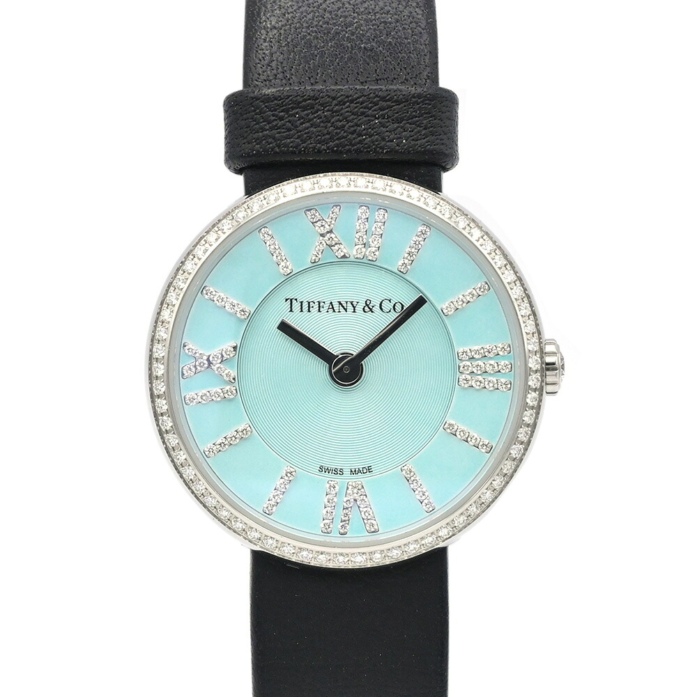 TIFFANY&CO.【ティファニー】アトラス２ハンド　63320781　クオーツ　ステンレススチール　レザーベルト　ティファニーブルー文字盤　ダイヤモンド　レディース腕時計【中古】【松戸店】