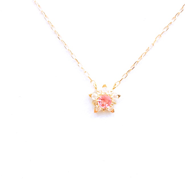 K18 ピンクトルマリン付ゴールドネックレス ダイア D0.10ct 貴金属 約40cm/1.2g 10月誕生石 【中古】|質屋かんてい局つくば 店