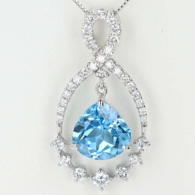 【ソーティング】PT900/850 ブルートパーズ・ダイヤモンドネックレス BT3.13ct/D0.54ct 約45cm/約5.5g ドロップモチーフ メレダイヤ プラチナ 女性/レディース ギフト プレゼント 贈り物 お祝い【中古】h◆｜質屋かんてい局つくば　店