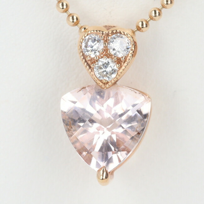 ■K18PG モルガナイト・ダイヤモンドネックレス MG1.62ct/D0.12ct 約4.4g/約45cm ピンクゴールド 可愛い プレゼント【中古】h|質屋かんてい局つくば 店
