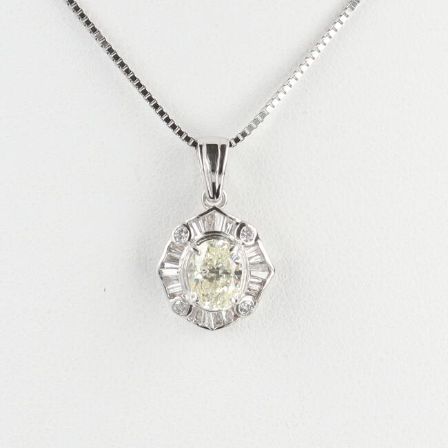 ■K18WG ダイヤモンドネックレス D0.814ct/MD0.26ct 約40cm/約3.6g オーバル ホワイトゴールド 豪華 ギフト プレゼント 贈り物 お祝い【中古】t|質屋かんてい局つくば 店