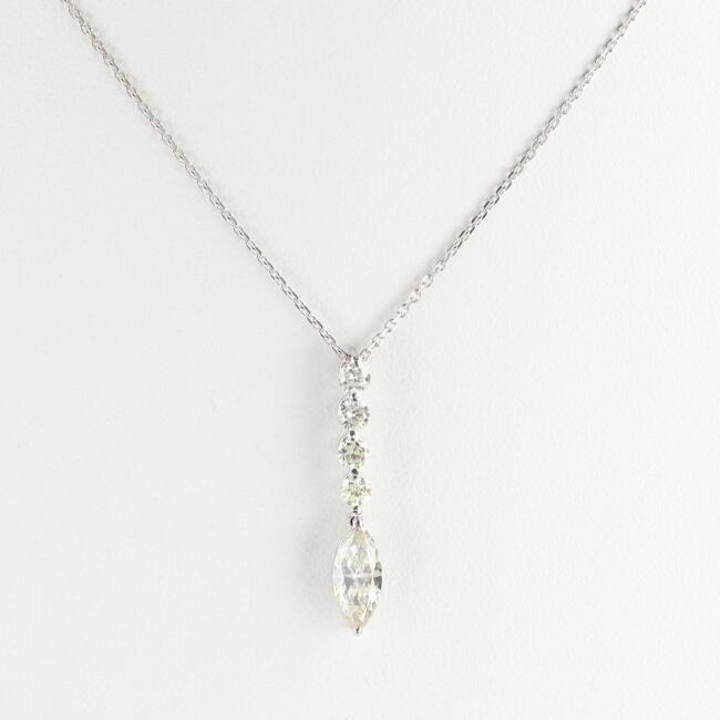 ■K18WG ダイヤモンドネックレス D0.55ct/MD0.30ct 約45cm/約4.0g マーキス　ドロップ ホワイトゴールド 豪華 ギフト プレゼント 贈り物 お祝い【中古】ｔ