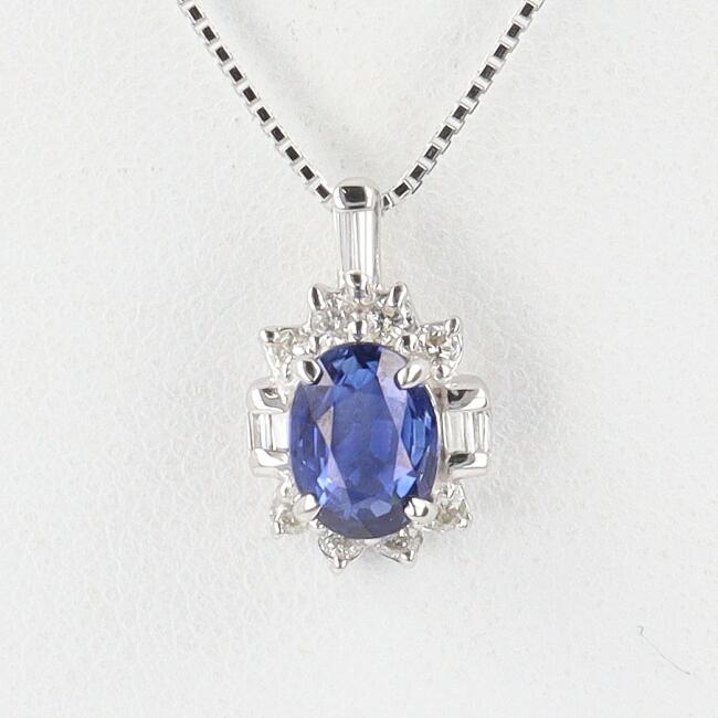 K18WG サファイア付ダイヤモンドネックレス S1.07ct/D0.23ct 約45cm/約3.2g フラワー ホワイトゴールド アジャスター付き　ギフト 贈り物 ジュエリー 貴金属 プレゼント レディース/女性【中古】ｔ