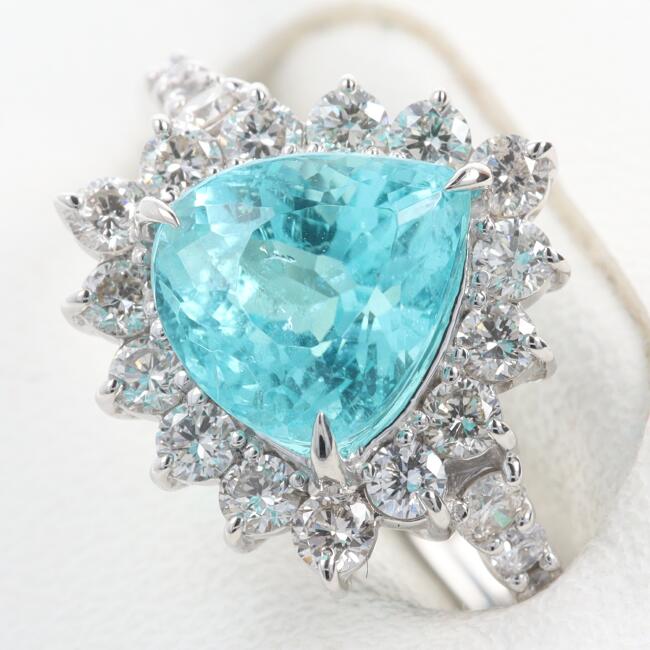 PT900 パライバトルマリン・ダイヤモンド付リング PR1.92ct/D0.58ct 約4.8g/約11号 指輪 希少石 GIA鑑別書付　モザンビーク　Greenish Blue レディース　女性【中古】h