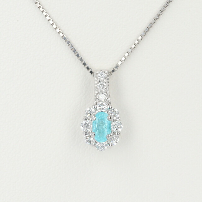■PT900/850 パライバトルマリン・ダイヤモンド付ネックレス PR0.20ct D0.25ct 約45cm/約3.2g プラチナ レディース 10月誕生石 【中古】土浦|質屋かんてい局つくば 店