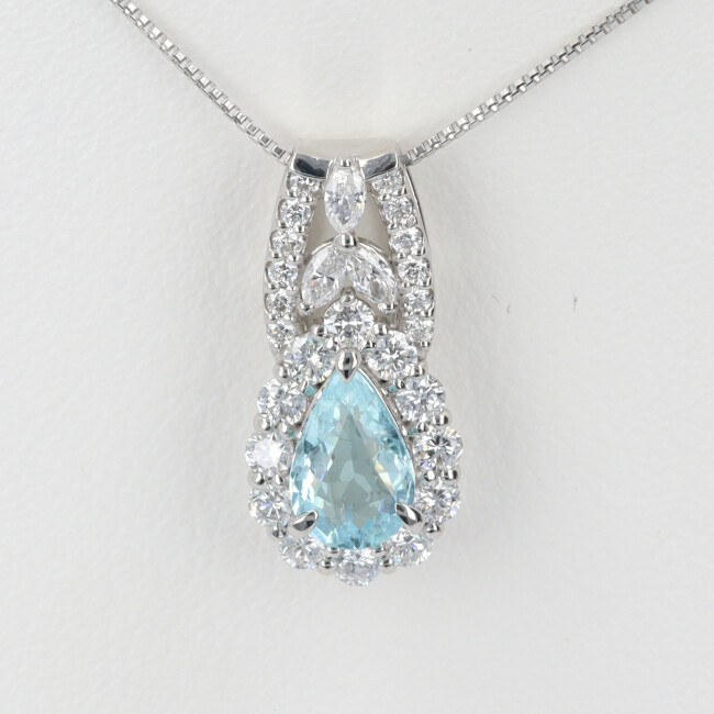 PT900/850 パライバトルマリン・ダイヤモンド付ネックレス PR0.67ct/D0.51ct 約45cm/約4.3g レディース/女性 プラチナ プレゼント ギフト ジュエリー【中古】h土浦