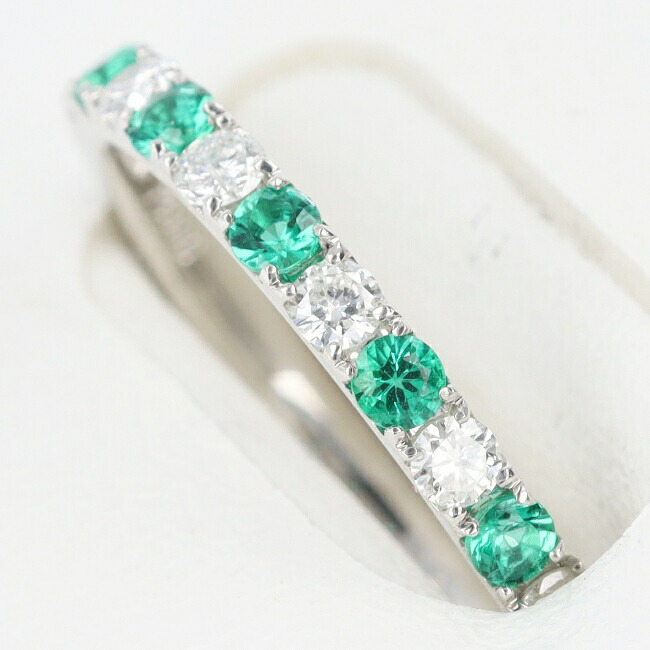 【ソーティング】■Pt900 エメラルド・ダイヤモンド付リング D0.25ct E0.21ct 約2.6g/約13号 指輪 レディース 女性【中古】h◆
