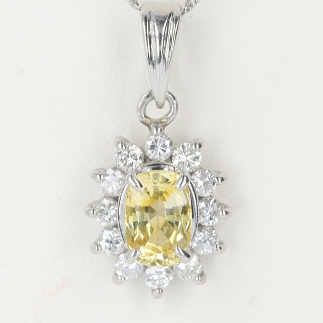 【ソーティング】PT850　イエローサファイア・ダイヤモンドネックレス　S0.71ct　D0.27ct　約3.0g/約40cm　プラチナ　【中古】h◆