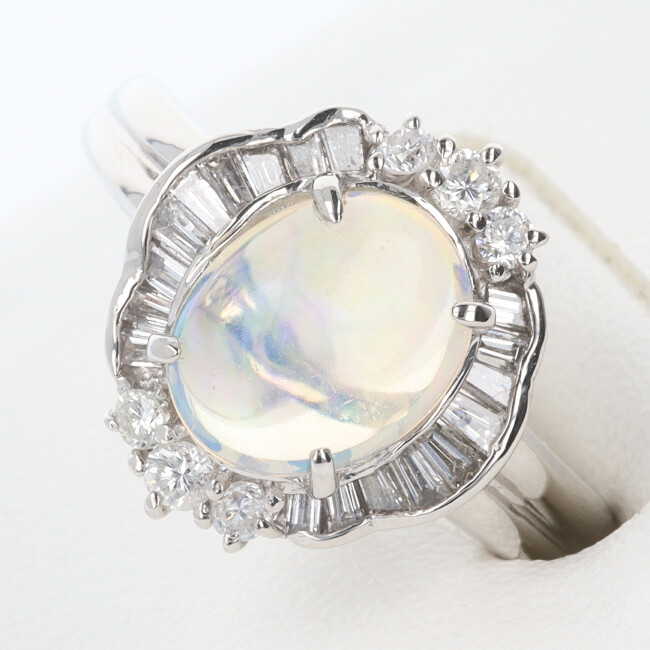 【ソーティング】PT900 オパール付ダイヤモンドリング OP1.70ct D0.50ct 約5.9g/約14号 プラチナ/platinum 遊色 OP ホワイト レディース ギフト プレゼント 贈り物 お祝い【中古】h◆｜質屋かんてい局つくば　店