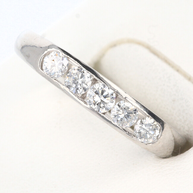 ■PT900 ５Pダイヤモンドリング D0.50ct 約3.8g/約18号 豪華 platinum/プラチナ メレダイヤ ギフト プレゼント 贈り物 ゴージャス【中古】h土浦