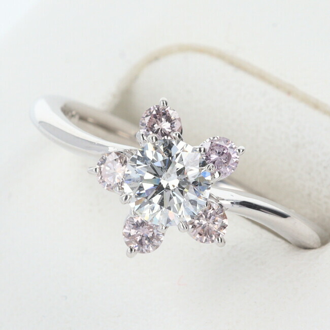 PT900 ダイヤモンドリング D0.574ct/D0.31ct 12号/約4.4g フラワーモチーフ/花 750 プラチナ/Platinum ゴージャス 女性/レディース ギフト プレゼント 贈り物 お祝い【中古】h