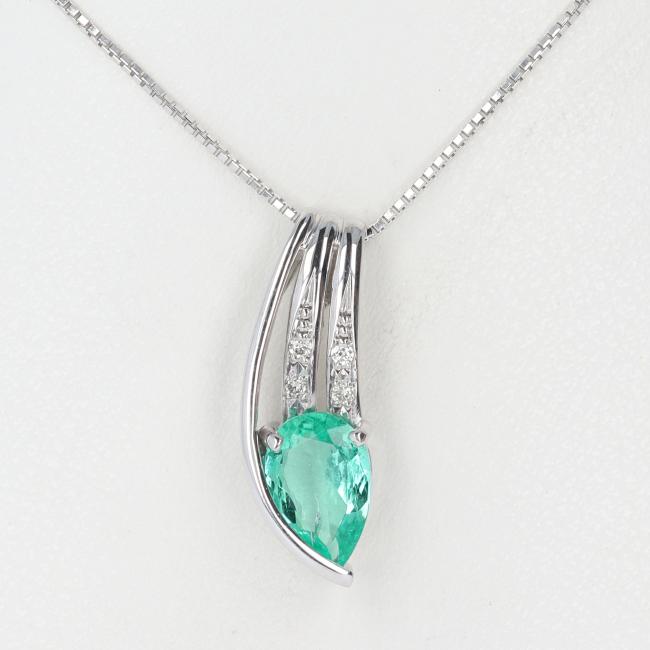 K18WG エメラルド・ダイヤモンド付ネックレス E0.74ct/D0.03ct/約3.7g/約45cm ホワイトゴールド レディース/女性 ギフト プレゼント 贈り物 お祝い【中古】k