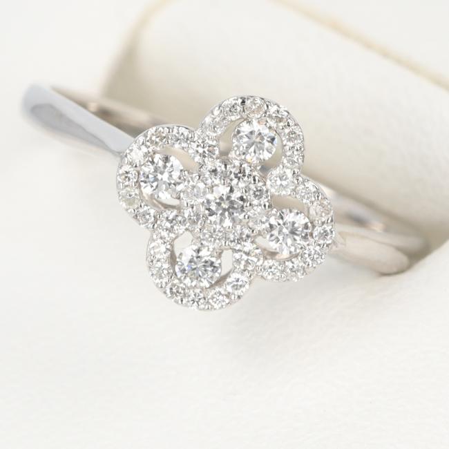PT900 ダイヤモンドリング D0.12ct/D0.15ct 11号/約2.2g フラワーモチーフ/花 プラチナ/Platinum ゴージャス 女性/レディース ギフト プレゼント 贈り物 お祝い【中古】h