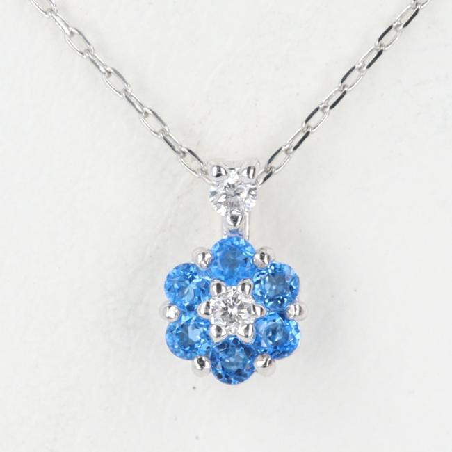 Pt850/Pt900 ダイヤモンド・アウイナイト付ネックレス AU0.06ct/D0.03ct 約40cm/約1.1g platinum/プラチナ フラワー/花 ギフト プレゼント ジュエリー【中古】t 19-10413/19-10408|質屋かんてい局つくば 店