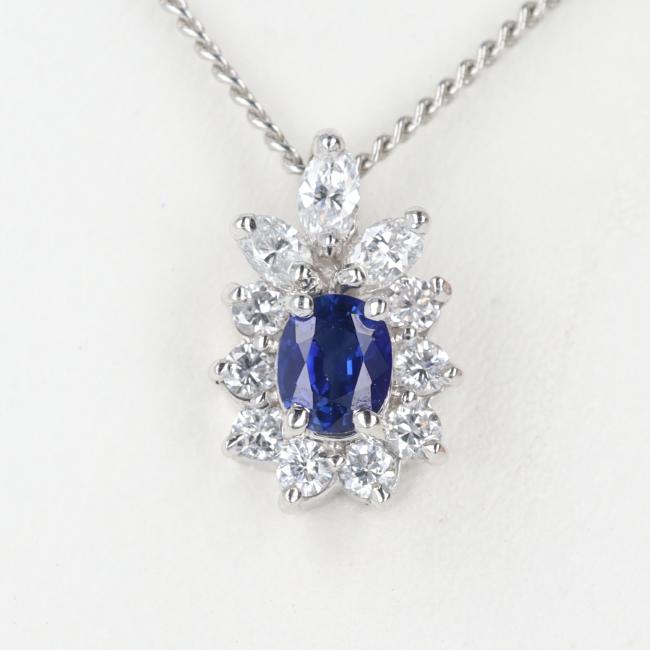 PT900/850 サファイア・ダイヤモンドネックレス S0.44ct/D0.34ct 約40cm/約5.2g オーバルカット ブルーサファイアプラチナ/platinum 女性 レディース ギフト プレゼント 贈り物 お祝い【中古】h