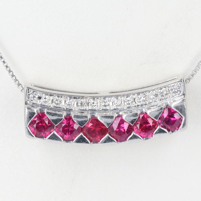 PT900/PT850 ルビー・ダイヤモンドネックレス D0.09ct/R0.81ct 約45cm/約6.0g プラチナ 女性 レディース ギフト プレゼント 贈り物 お祝い【中古】h|質屋かんてい局つくば 店