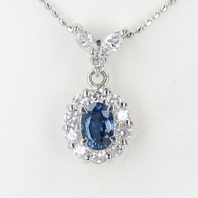 PT900/850 サファイア・ダイヤモンドネックレス S0.72ct/D0.51ct 約40cm/約3.7g オーバルカット ブルーサファイアプラチナ/platinum 女性 レディース ギフト プレゼント 贈り物 お祝い【中古】h 52,380円