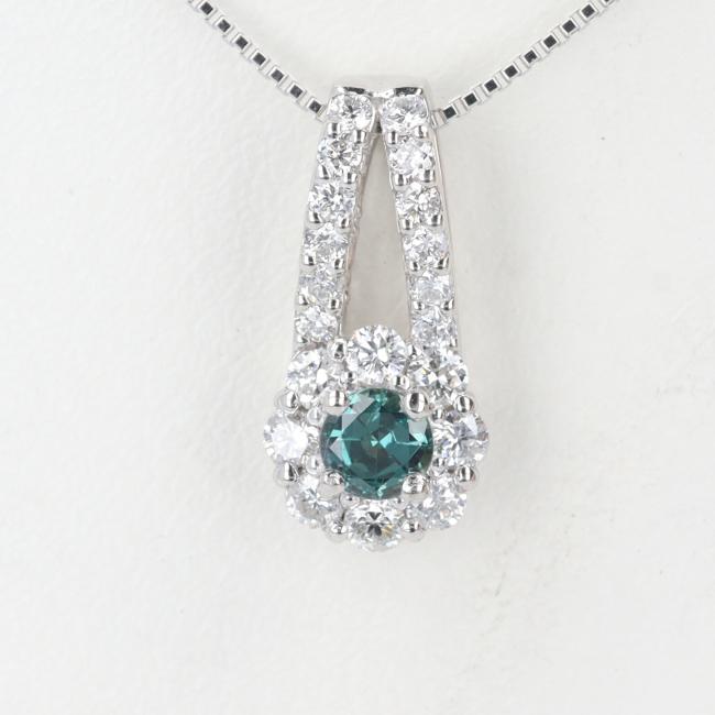 PT900/850 アレキサンドライト・ダイヤモンド付ネックレス AX0.15ct/D0.23ct 約45cm/約2.9g ブルー グリーン プラチナ platinum 女性/レディース ゴージャス 豪華 ギフト プレゼント 贈り物 お祝い【中古】h