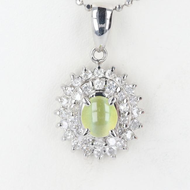 PT900/PT850 クリソベリルキャッツアイ付きダイヤネックレス CC0.65ct/D0.34ct 約40cm/約5.2g ジュエリー platinum/プラチナ ゴージャス プレゼント 【中古】h