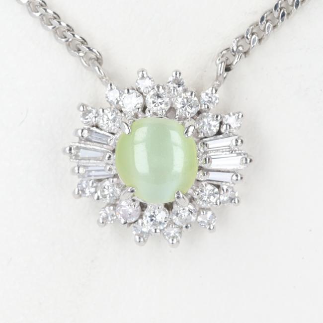 PT900/PT850 クリソベリルキャッツアイ付きダイヤネックレス CC0.62ct/D0.28ct 約41cm/約5.7g ジュエリー platinum/プラチナ ゴージャス プレゼント 【中古】h｜質屋かんてい局つくば　店