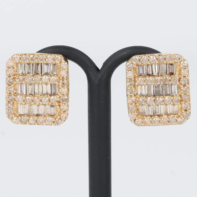 K18YG スクエア ダイヤモンド付ピアス ダイヤ 片側:0.50ct 総重量:約2.3g(シリコンキャッチ含まず) イエローゴールド ジュエリー 貴金属 プレゼント ギフト メンズ/男性 レディース/女性 ユニセックス/男女兼用【中古】h|質屋かんてい局つくば 店