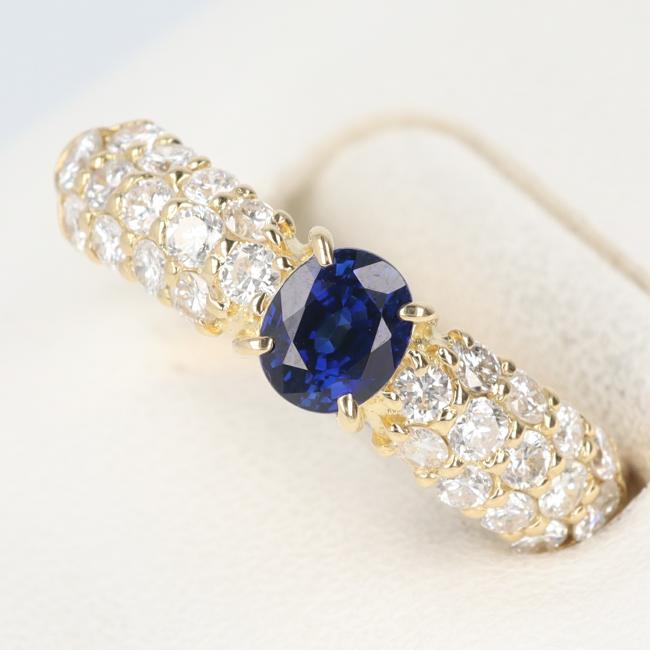 K18YG ダイヤモンド・サファイアリング S0.68ct/D0.65ct 約3.5g/約12号 イエローゴールド サファイア デザイン モチーフ 指輪 レディース/女性【中古】h