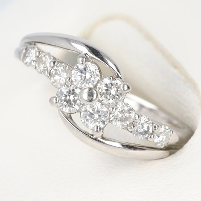 PT900 ダイヤモンドリング D0.50ct 7.5号/約2.4g フラワーモチーフ/花 プラチナ/Platinum ゴージャス 女性/レディース ギフト プレゼント 贈り物 お祝い【中古】h